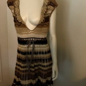 Striped Crochet Dress with Deep V-Neck